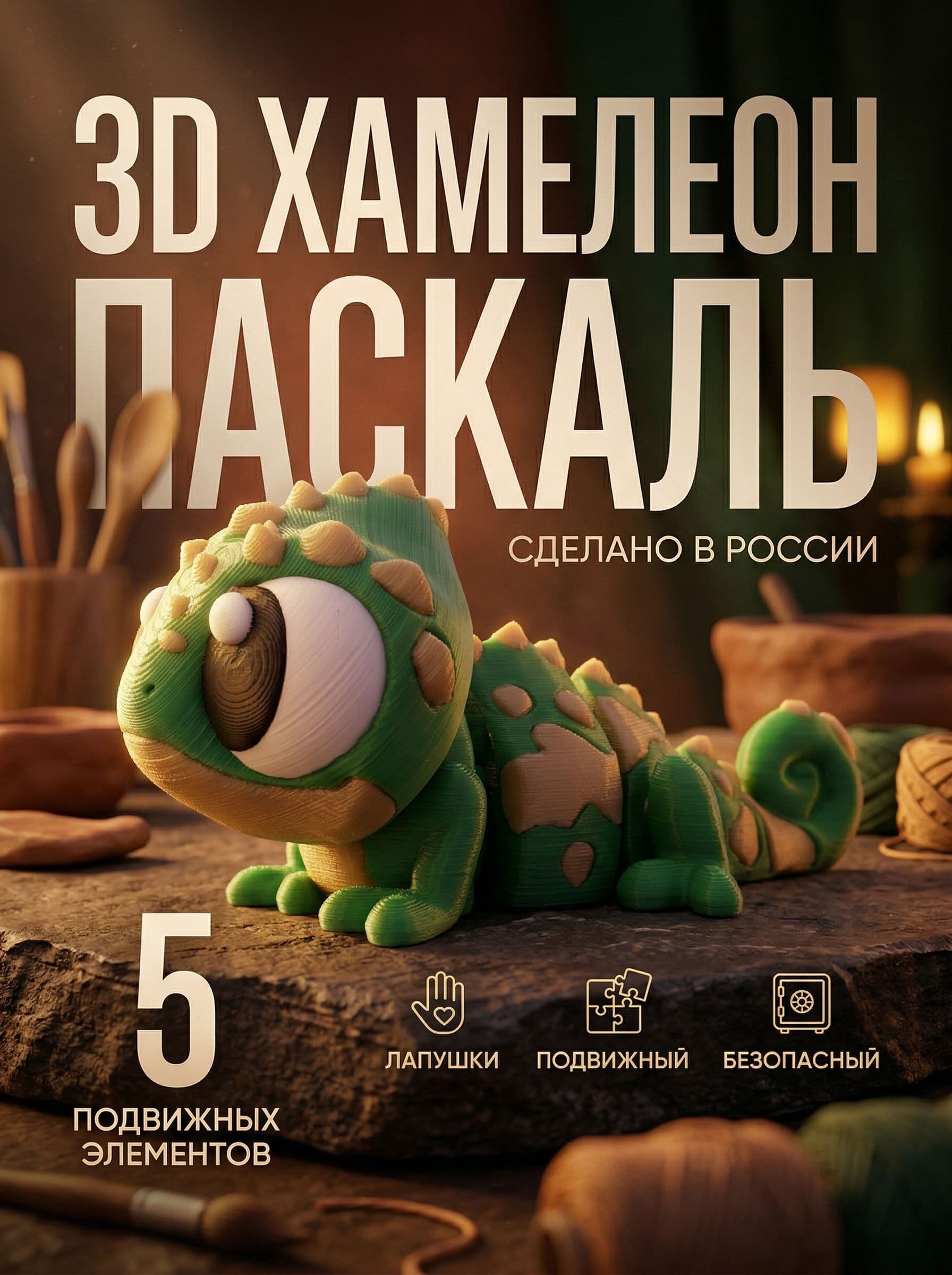Хамелеон 3д игрушка подвижная